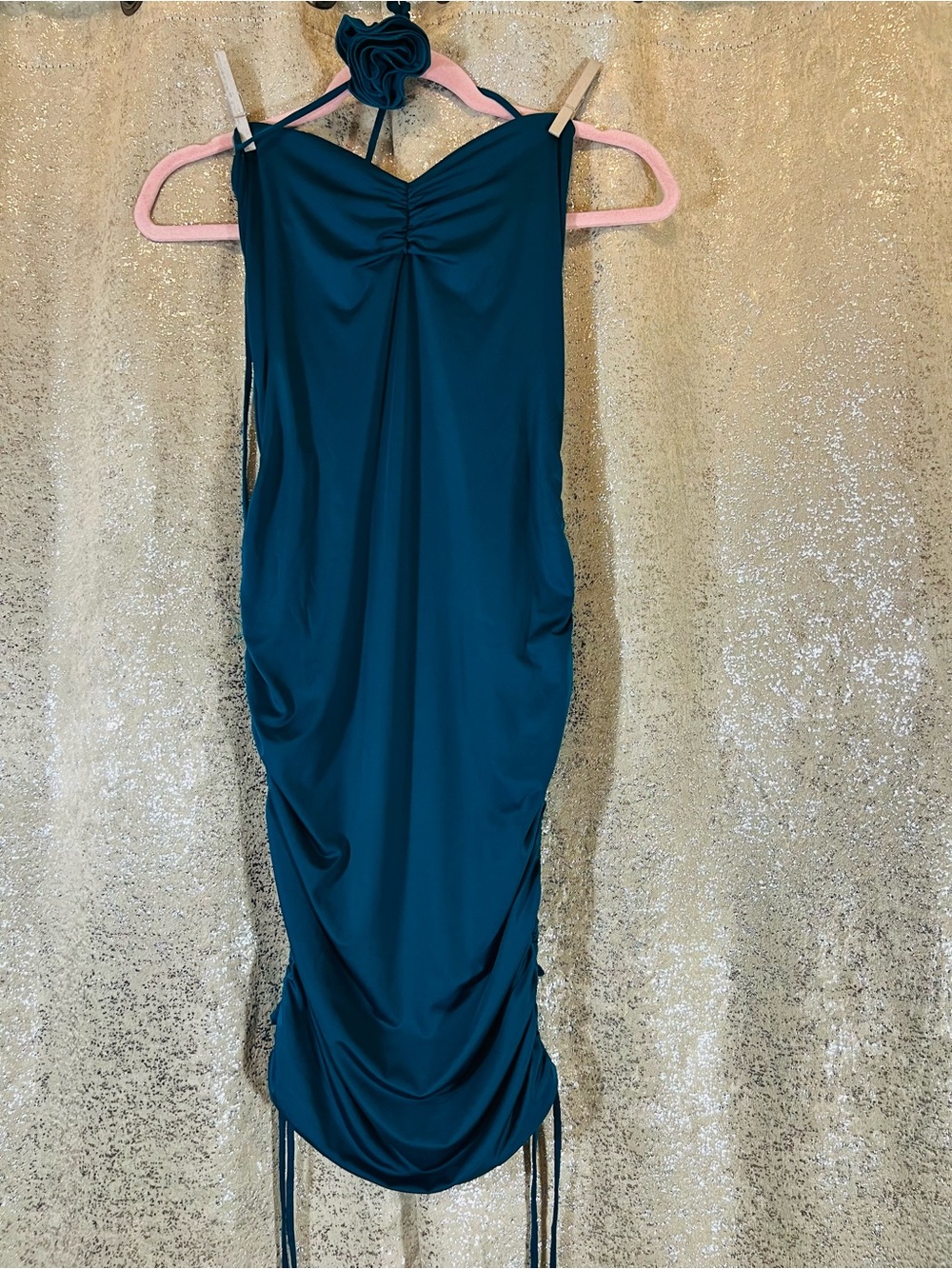 Oh Polly Teal Ruched Midi Dress